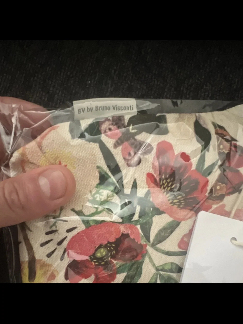 Bruno Visconti Floral Cosmetic Bag - Cream with Red & Green Print